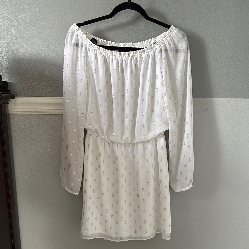 White House Black Market White and Gold Dress #501